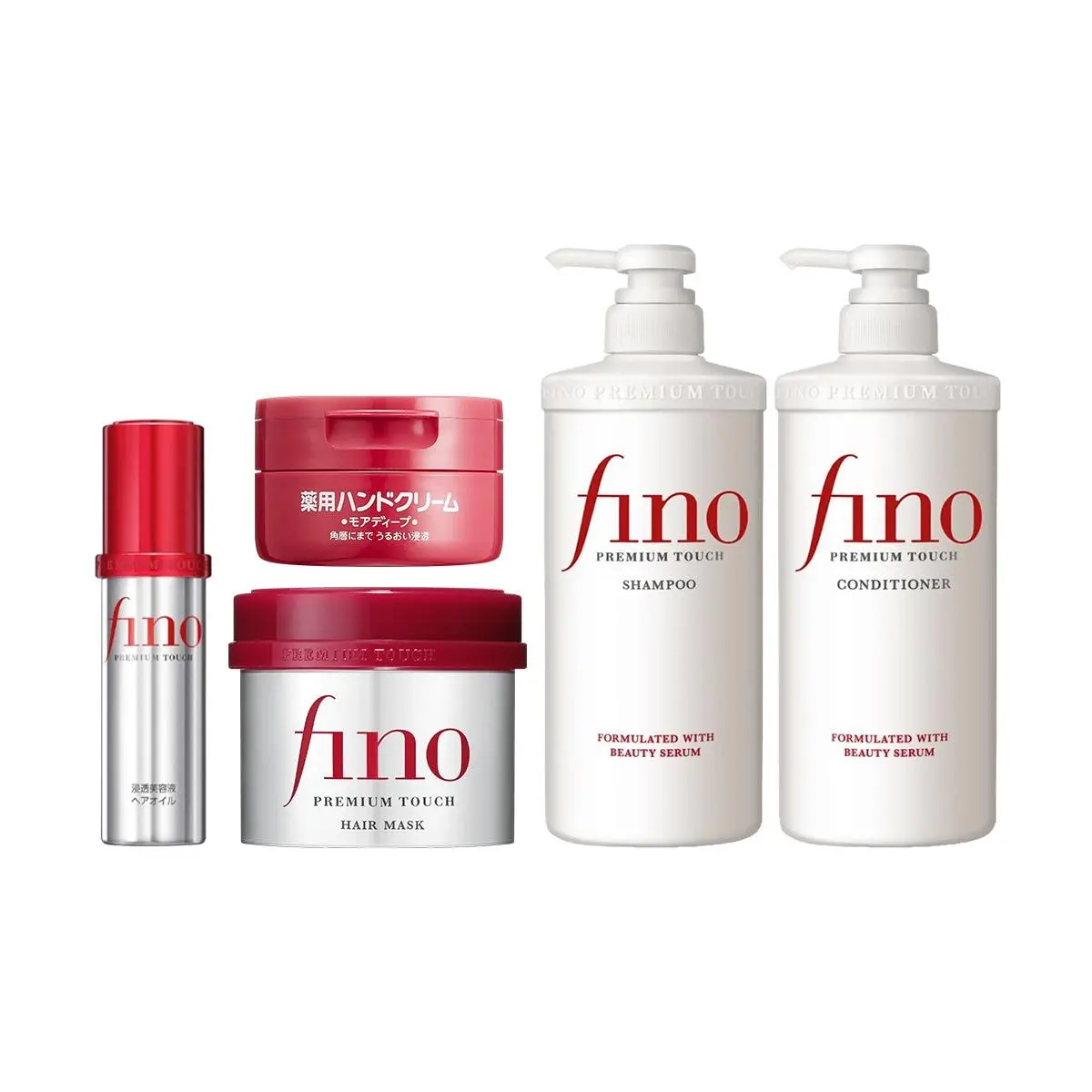 FINO Hair & Hand Care Gift Set - Intensive Repair Hair Mask, Cleansing Shampoo-Conditioner Duo, Daily Silky Smooth Hand Cream, Haircare, Pack, Nourishing, Repairing, Selfcare