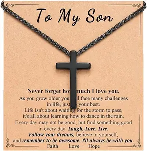 Cross Necklace for Boys, Gifts for Son Grandson Birthday Christmas Easter Graduation