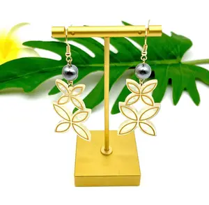 FAUX TURTLE SHELL EARRING - White/Gold Tiare