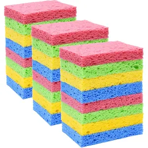 24pcs Wood-Infused Natural Cellulose Card-Like Compressed Kitchen Sponges, Reusable Non-Scratch Heavy-Duty Home Cleaning Sponges for Dishes, DIY Shape Household Scrubbing Pads
