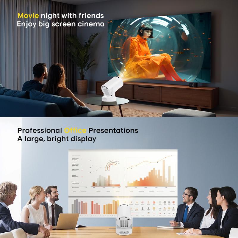 Smart Projector HY300Pro+ with 4K Decode 290ANSI Lumens Auto Keystone Correction Built-in 5W speaker Dual WiFi6 Wireless BT5.4 Android 11 Native 1280*720P for Home Cinema Portable Movie Theater