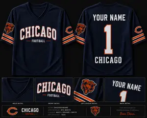 Windy City Gridiron Heritage Custom Chicago Football Jersey Personalized Name & Number Gameday Shirt Navy Mesh with Orange White Accents