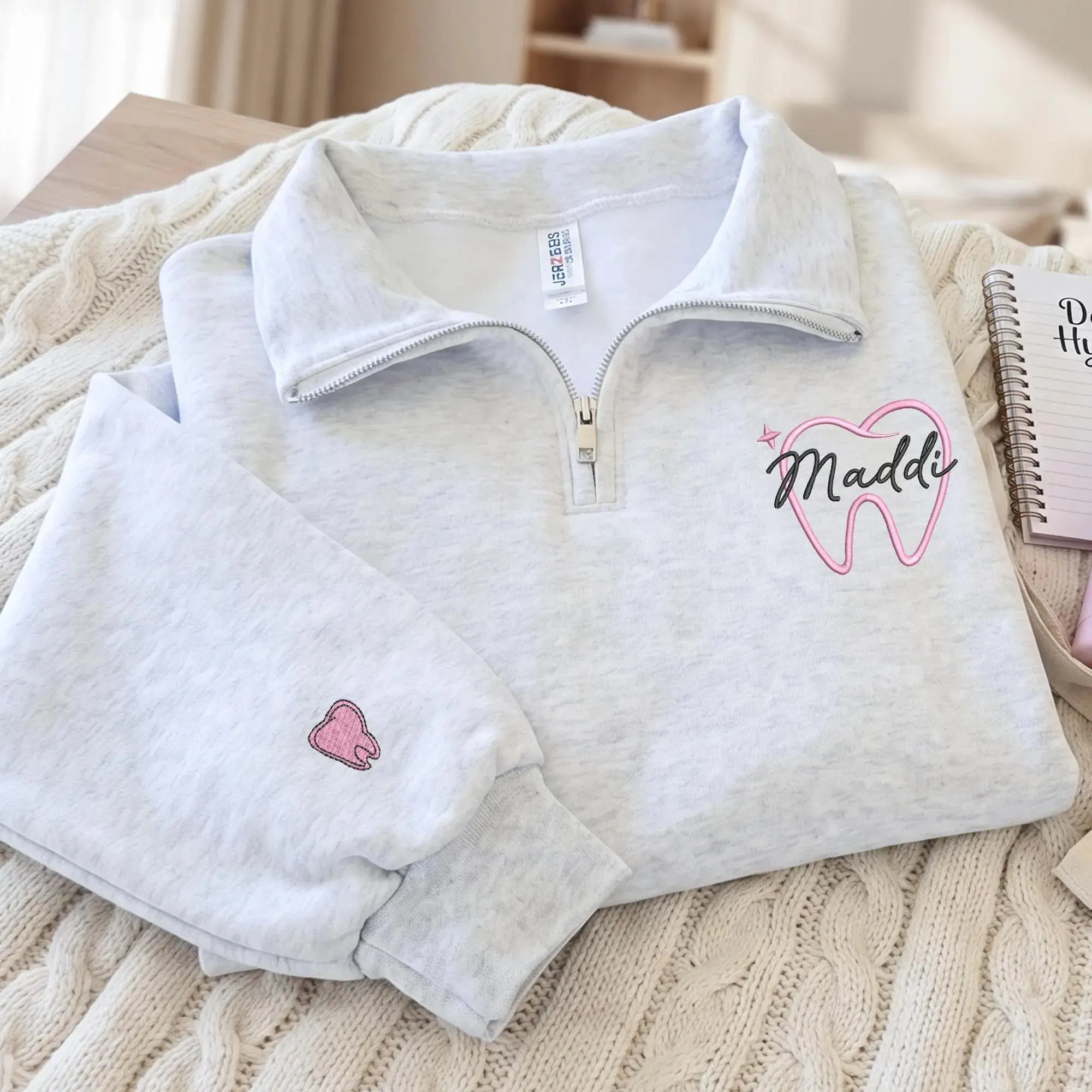 [MAKE IN US]Embroidered Dental Hygienist Quarter Zip Sweatshirt, Personalized Dental Assistant Gift, Custom Orthodontist Sweatshirt, Pediatric Dental Sweatshirt