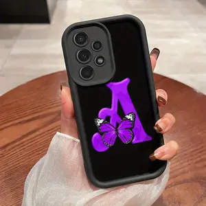 A Purple Butterfly Letter A Pattern Phone Case, TPU Shockproof Full Protection Case, Suitable for Samsung S21/22/23/24/25/NOTE20 PLUS ULTRA FE A13/14/15/16/17/33/34/35/36/52/53/54, Ideal Gift for Friends and Family, T337