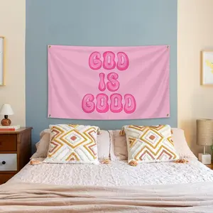 3x5 Ft Preppy Christian "God is Good" Linen-Print Polyester Hanging Tapestry, Inspirational Text Wall Art Decoration, Cotton-Feel Home Decor for College Dorms & Bedrooms, Inspirational Text Tapestries