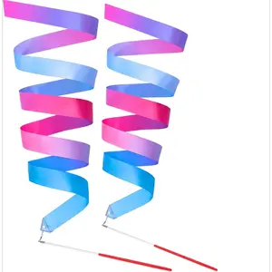 Gymnastics Ribbon, 2 Pack Colorful Gymnastics Band with Stick, Dance Band Children Rainbow Band for School and Home Game, Ideal for Girls on Children's Birthday Party or Christmas