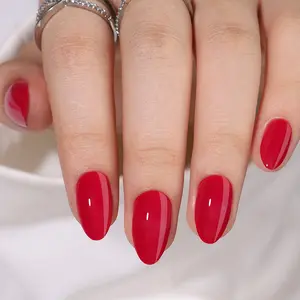 Curvlife short almond soft gel press on nails red glossy-shiny solid for winter easy apply nail art