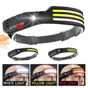 Rechargeable LED Headlamp with Motion Sensor, Wide Angle 230° Adjustable, Portable Outdoor Light for Fishing Hiking Camping, Essential Camping Accessory, USB Rechargeable Headlamp