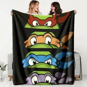 Ninja Turtle Color Block Flannel Cozy Blanket Soft Skin Friendly Four Turtle Design Retro Anime Style Ultra Warm Lightweight Throw Blanket Home Office Outdoor Parties Couch Bed Decor Gift Birthday Christmas For Kids Fans Boys Teens