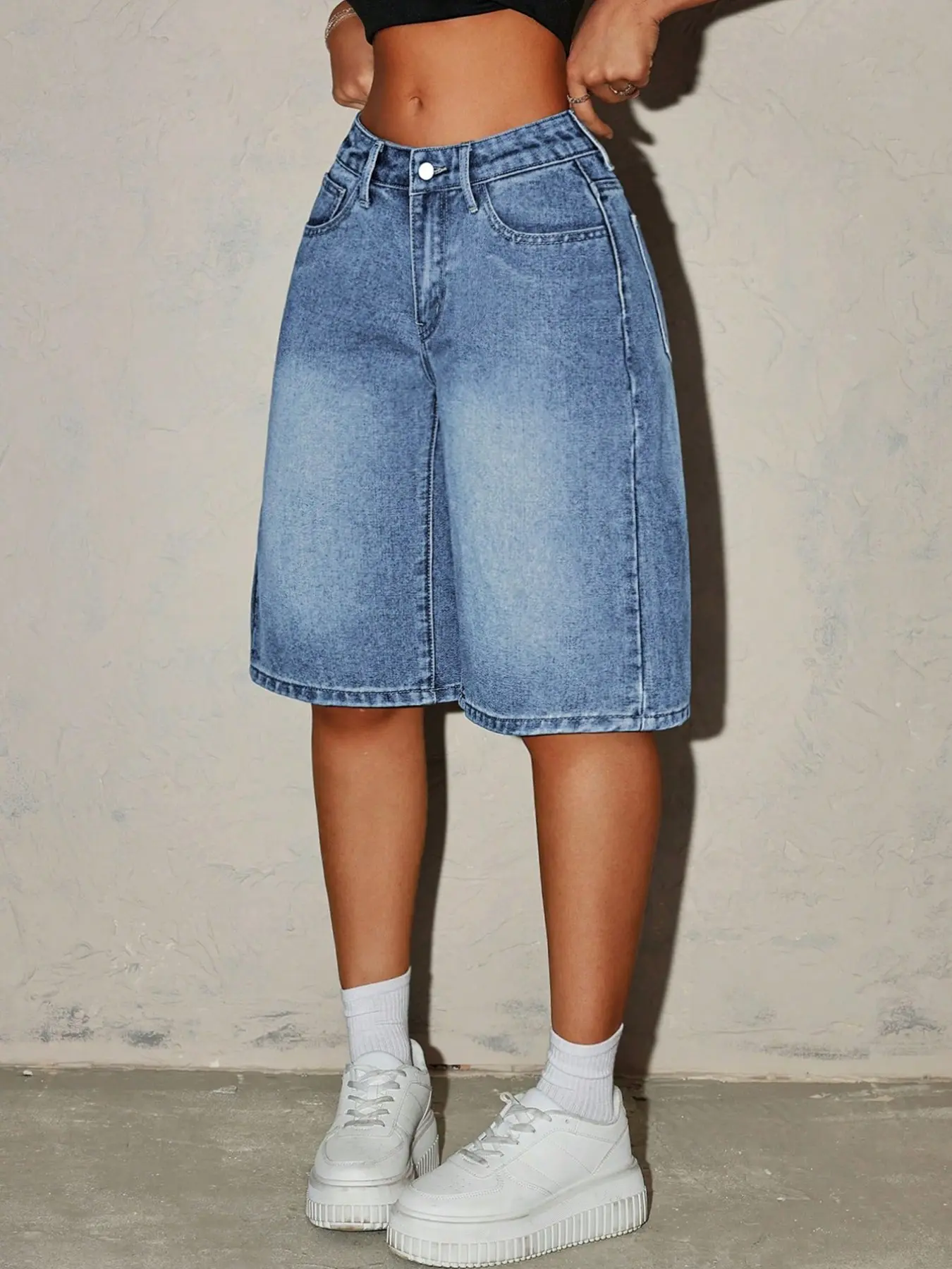 Women's Snowflake Denim Jean Shorts, Bottoms, Summer Fashion Item, Casual Fashionable Shorts, Everyday Loose-Fitting Street Style, Solid Plain Surface, Ideal for Daily Outings