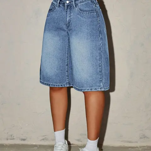 Women's Snowflake Denim Shorts, Summer Fashion Item, Loose-Fitting Street Style, Solid Plain Surface, Ideal for Daily Outings, Casual Flowy Shorts