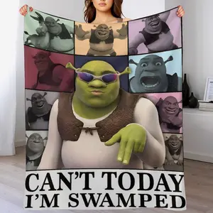 Anime Shrek Flannel Blanket for Adults - Ultra-Soft & Wrinkle-Resistant Throw | Anti-Shrink, Quick-Drying & Machine Washable | Cozy Cartoon Bedding Gift