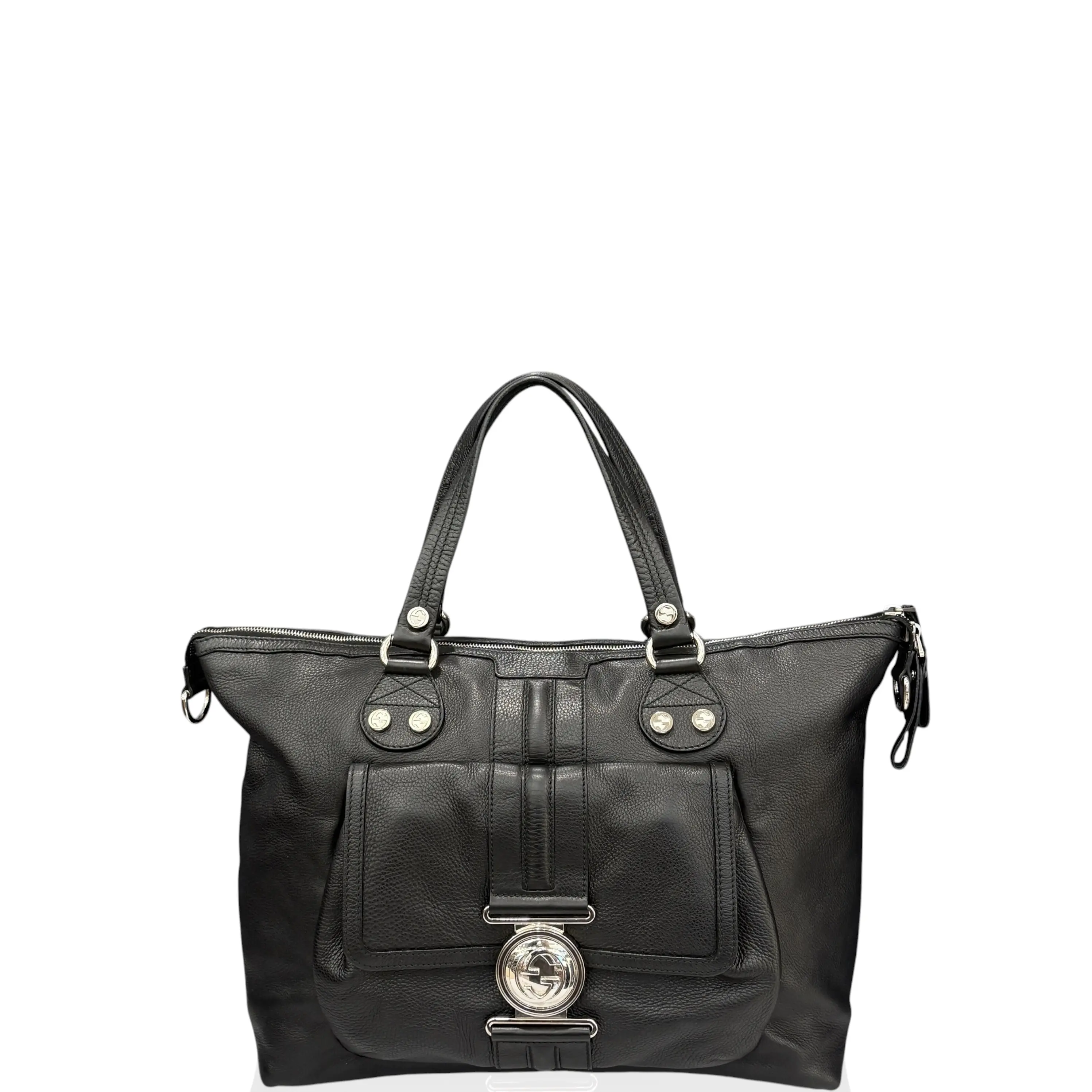 Pre-owned GUCCI Leather tote bags Interlocking G Handbag Soft Grained Calfskin Black (gv042426b2)