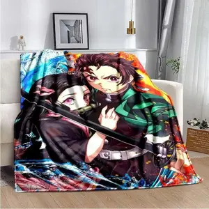 Anime Demon Slayer Kimetsu No Yaiba Fleece Blanket Nezuko Kamado Tanjiro Kamado Soft Bedding Bedspread Sofa Warming Cover