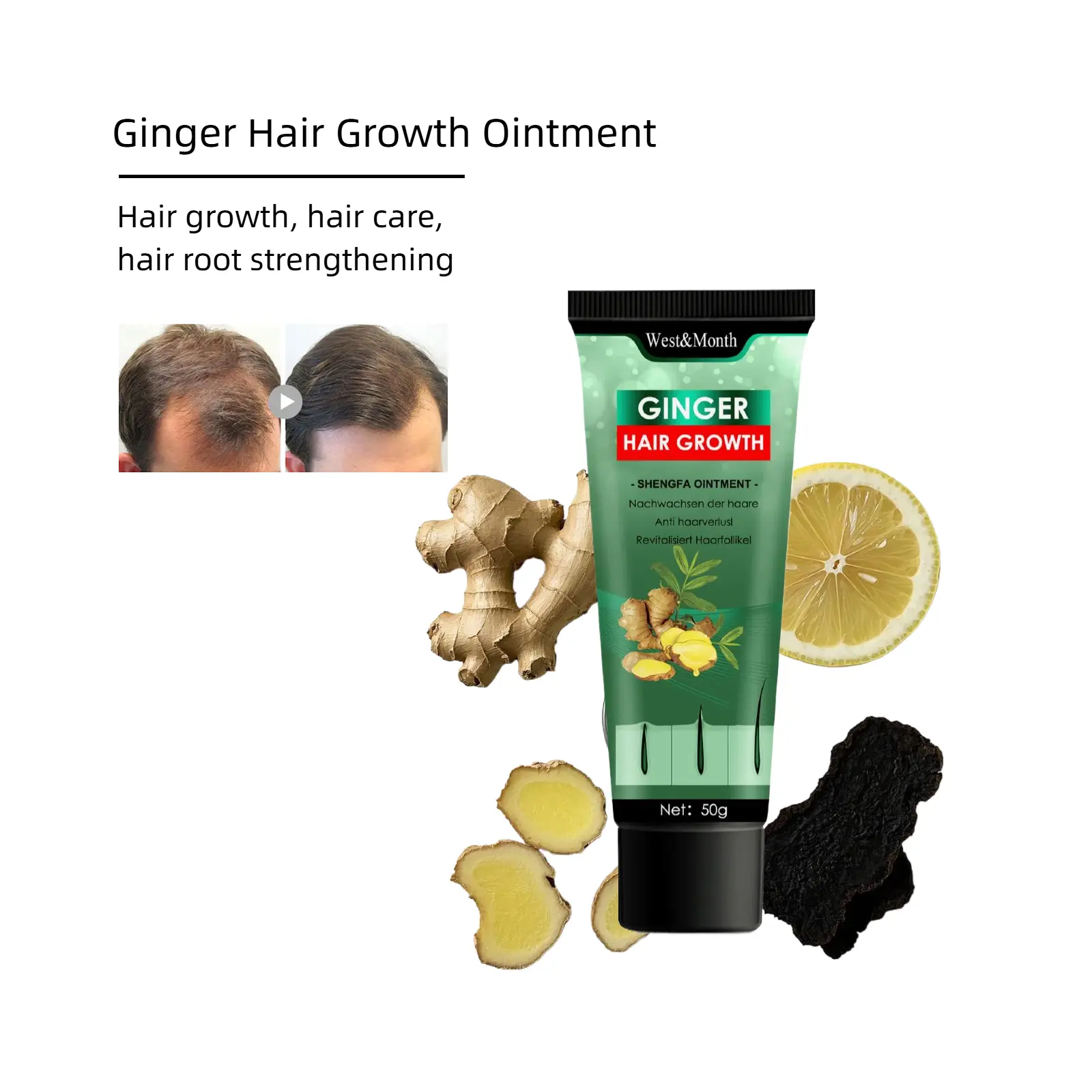 Plant-Based Ginger Hair Growth Oil Conditioner for Adults, Citrus-Infused Ointment - Universal Haircare for Breakage Reduction, Dry Scalp Care & Comfort
