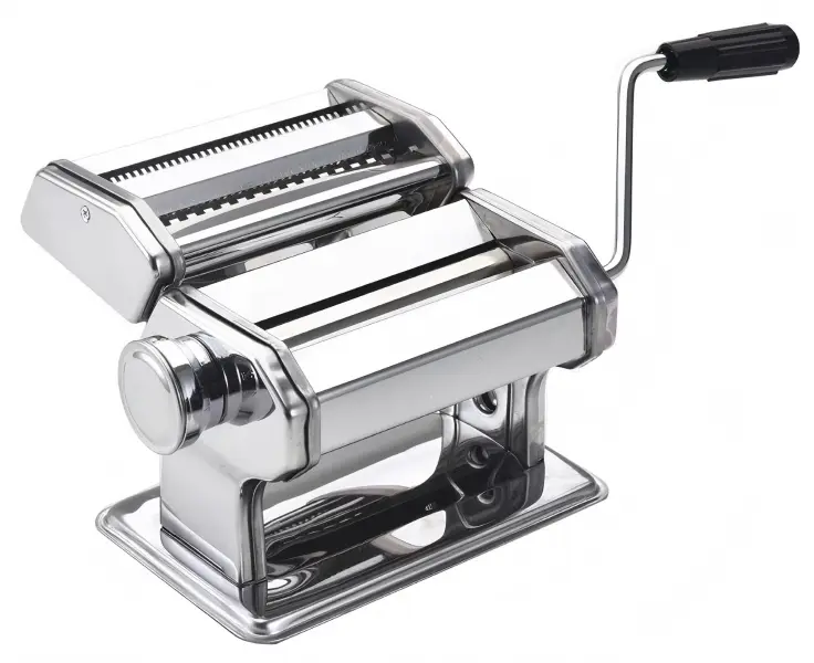 Stainless Steel Manual Pasta Maker Machine - Home Kitchen Utensil for Families, 9 Adjustable Thickness Rollers, Custom Size Noodle Cutter, Included Cleaning Brush for Healthy Meals