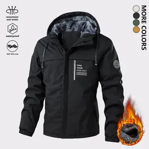 Men's Outdoor Waterproof Softshell Jackets, Fleece Lined & Regular Fit Options, Lightweight Windproof Warm Long Sleeve Hooded Coats with Multi Functional Pockets, Zip Fastening & Stand Up Collar, Ideal for Daily Casual, Hiking, Trekking, Camping & Fishing