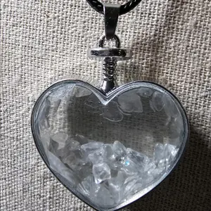 Large Pendant Clear Quartz Chips & Cord Necklace 24"