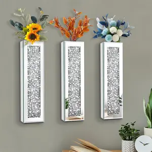 Mirrored Vase Set of 3,  Crush  Flower Vase, Stunning Decorative Glass Hanging Planter & Container for Home Decor. Befit for Faux . Can't Hold Water.