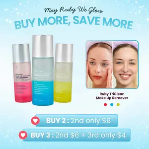 [RUBY VIBE CO] TriClean 3-Phase Makeup Remover, Gentle Cleansing & Hydrating Face Makeup Remover for Waterproof Makeup, Mascara & Lip Products, Refreshing Daily Skin Care for All Skin Types, 100ml