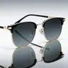 Men's Retro Browline Rectangle Clubmaster Sunglasses - Anti-UV Resin Sports Eyewear, Bold Retro Lines, Vintage Half Frame, Sun Protective, Anti-Glare, Male Casual Fashion Accessory, Cool Gift for Guys, Black Shades