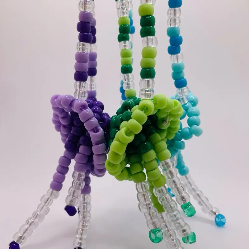 Kandi Jellyfish Necklaces - Colorful Beaded Design in Purple Green and Blue Shades