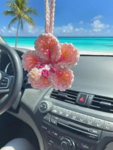 Hibiscus Flower  Hanging Ornament,Crochet Hawaiian Tropical  Bag Charms Decor  Rear View Mirror Beach Accessories ()