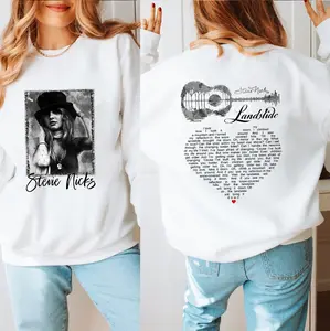 Stevie Nicks Landslide Double-sided Guitar Graphic, Classic Rock Fan Apparel, Perfect Gift for Music Lovers and Boho Style Fans Crewneck Cotton