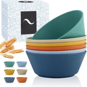 Cereal Bowls Set of 6 - 36oz Wheat Straw Bowls with  Textured Design Soup Bowls - Microwave & Dishwasher Safe Bowls Salad Bowls - Alternative for Plastic Bowls for Serving Salad,Pasta - Multi