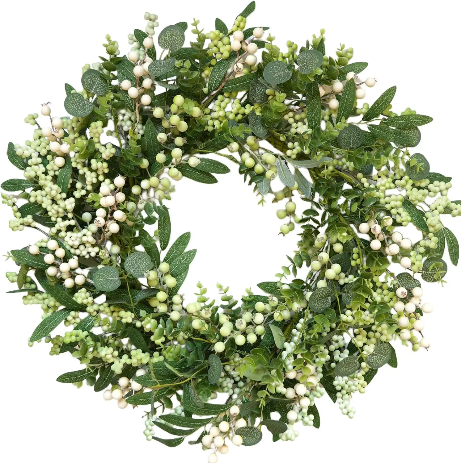 Green Eucalyptus Wreaths for Front Door 22 inch Spring Summer Wreath with Eucalyptus Leaves,Olives Leaves,Berry for Indoor Outdoor Farmhouse Home Porch Wall Window Festival Wedding Decor All Season