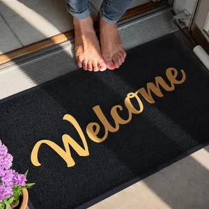 Welcome Matt Outdoor Indoor - Black Mat with Gold "Welcome" Text for Welcome Scenarios