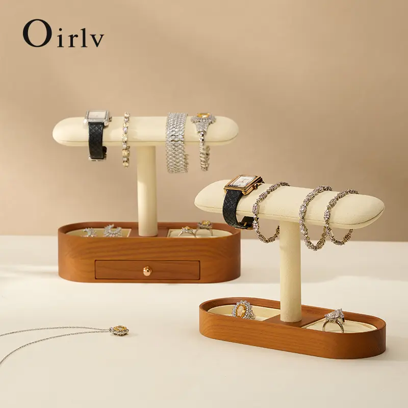 Oirlv Durable Modern Solid Wood Watchbox - Fashionable Watch Accessories Organizer Stand, Jewelry Display Holder with Ring Tray, Multi-Functional Valet Tray, Hidden Drawer, Anti-Scratch Microfiber Storage for Dresser Organization (Walnut Finish)