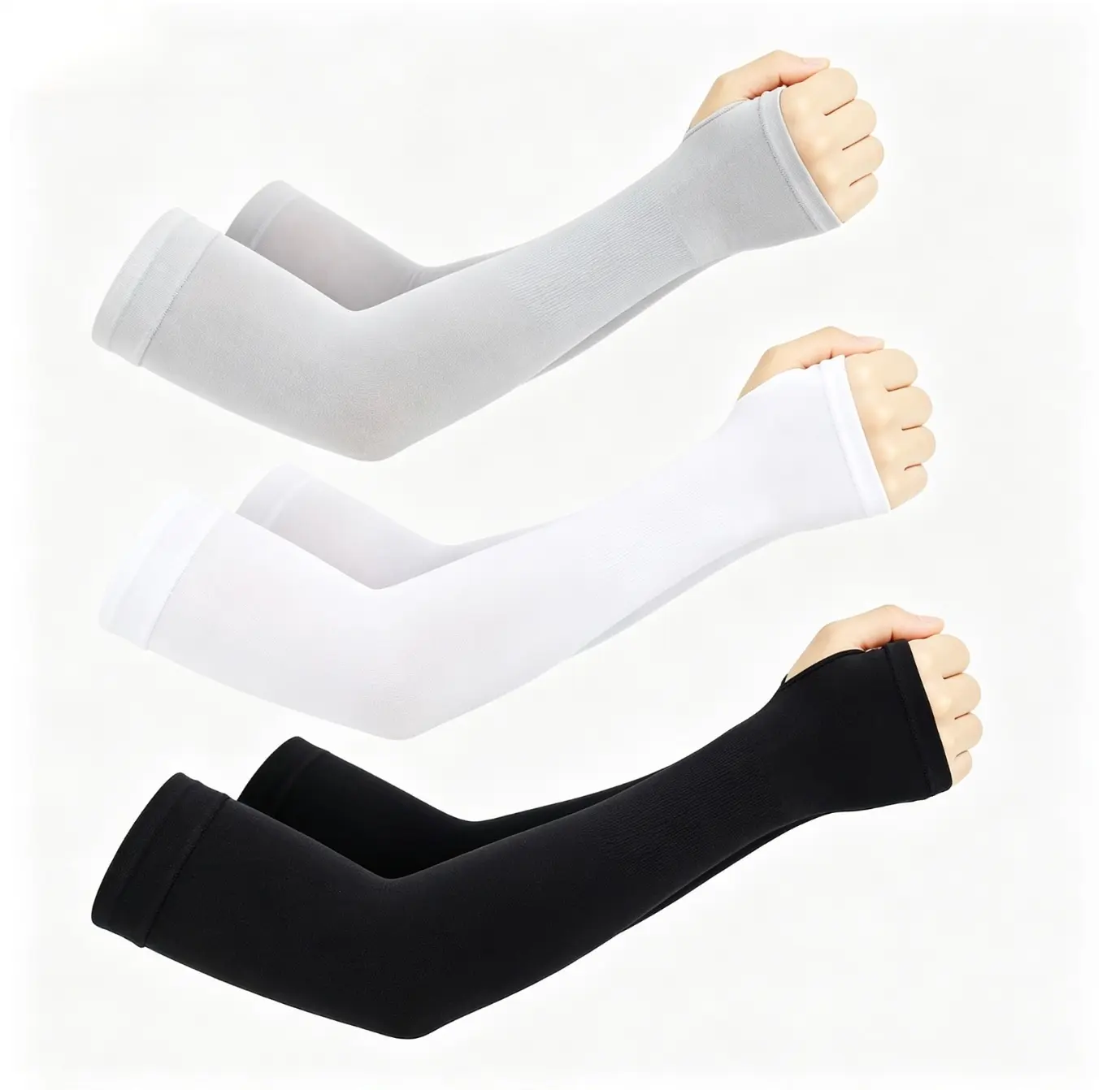 3 Pairs Sun Protection Sleeves UV Cooling Arm Men Women Sports with Thumb Hole for Driving, Golfing, Fishing, Cycling, Hiking
