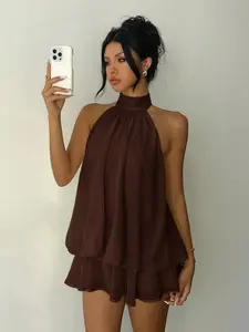 Women's Mini Dress, Chiffon Chic Elegant Ruffled Strapless Sleeveless Bow Tie Mini Dress, Summer Party Dress, Beach Vacation