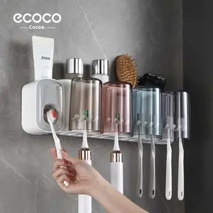Ecoco Creative Toothbrush Storage Rack Non Perforated Mouthwash Cup Wall Mounted Toilet Automatic Toothpaste Squeezer