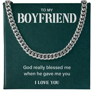 To My Boyfriend Gift, Birthday Gifts For Men Boyfriend Necklace, Cuban Chain Necklace Gifts For Him, Romantic Gifts For Boyfriend, Best Gift For Men With A Sentimental Message Card And Luxurious Box