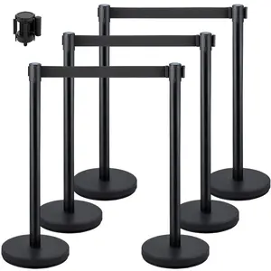 VEVOR Crowd Control Stanchions, 6-Pack Crowd Control Barriers with 3PCS 6.5FT Retractable Belt, Stanchion Posts Queue Pole for Crowd Control Barriers, Easy Assembly