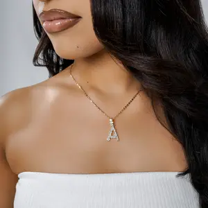 Nova Rose – “She’s Iconic” Custom Initial Necklace 18 Inches – Gold Plated A-Z Letter Pendant