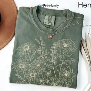 Comfort Colors Vintage Pressed Flowers Shirt, Boho Cottagecore Shirt, Botanical Floral Tee Wildflowers Shirt Gift for Gardener Floral Shirt - Printfamily
