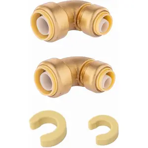 (Pack of 2) Push Fit 3/4" x 1/2" Reducing Elbow Push-to-Connect Plumbing Fitting for Copper, Pex, CPVC with 2 Disconnect Clips
