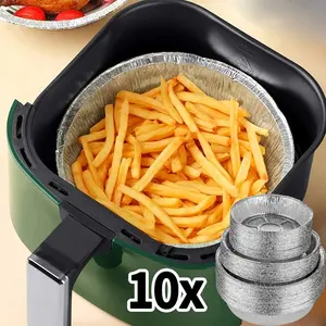 Air Fryer Aluminum Foil Pan 10x Disposable Round 6-8 Inch Oil-proof Non-stick Kitchen Baking Tools for BBQ Tray & Food Containers