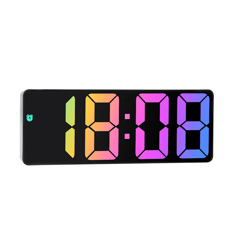 AMIR Upgraded 8-in-1 Modern Rectangle Digital Clock (Black) - Home Decor, Room Decor, Type-C USB Port, Rainbow LED Display, Adjustable Brightness, DST, Snooze, 24H Display, AAA Compatible for Bedroom, Home Office (Birthday Gift), Alarm+Temp