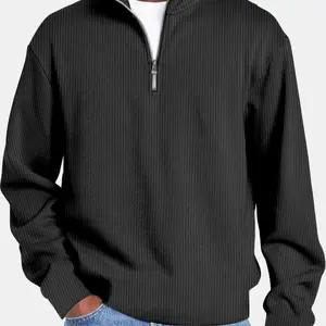 Men's Casual Slim-Fit Quarter-Zip Pullover Sweater with Knit Texture