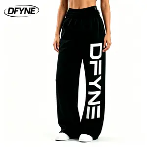 DFYNE Women High Waist Wide Leg Sweatpants Loose Fit Casual Sports Joggers