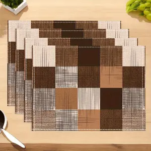 1pc/4pcs/6pcs Retro Brown Geometric Placemats - Washable, Rectangular Table Mats, Suitable for Home And Kitchen Decoration