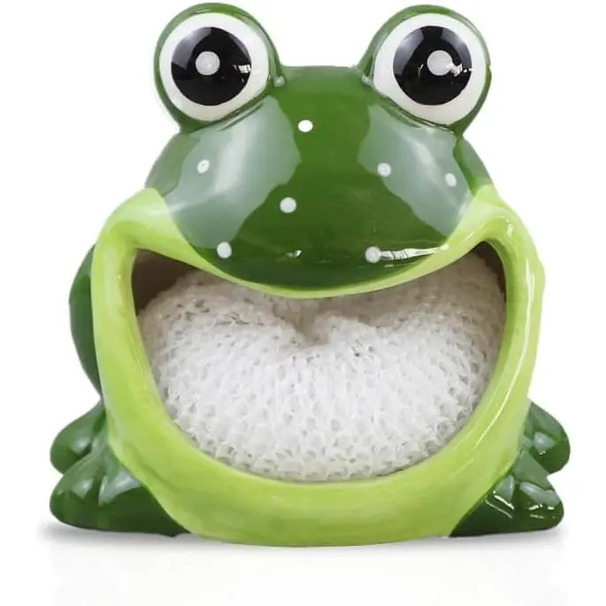 Ceramic Durable Decorative Dish Sponge & Scrubber Holder for Kitchen Sink - Frog