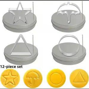 12 Piece Korean Game Biscuit Cutting Machine Set, Stainless Steel Shapes for DIY Biscuits, Candies, Cakes, Baking Supplies