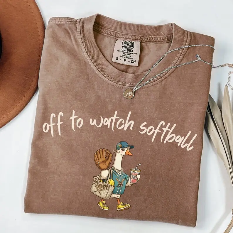 Comfort Colors Off To Watch Softball Silly Goose TShirt, Funny Softball Mom T-Shirt, Game Day Fan Tee, Softball Lover Gift, Women Softball Tee