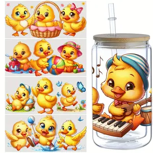 5pcs Duck UV DTF Cup Sticker, DTF Transfer Sticker, Wipeable Transfer Paper for 16Oz Glass, Mug, Crafts, Furniture