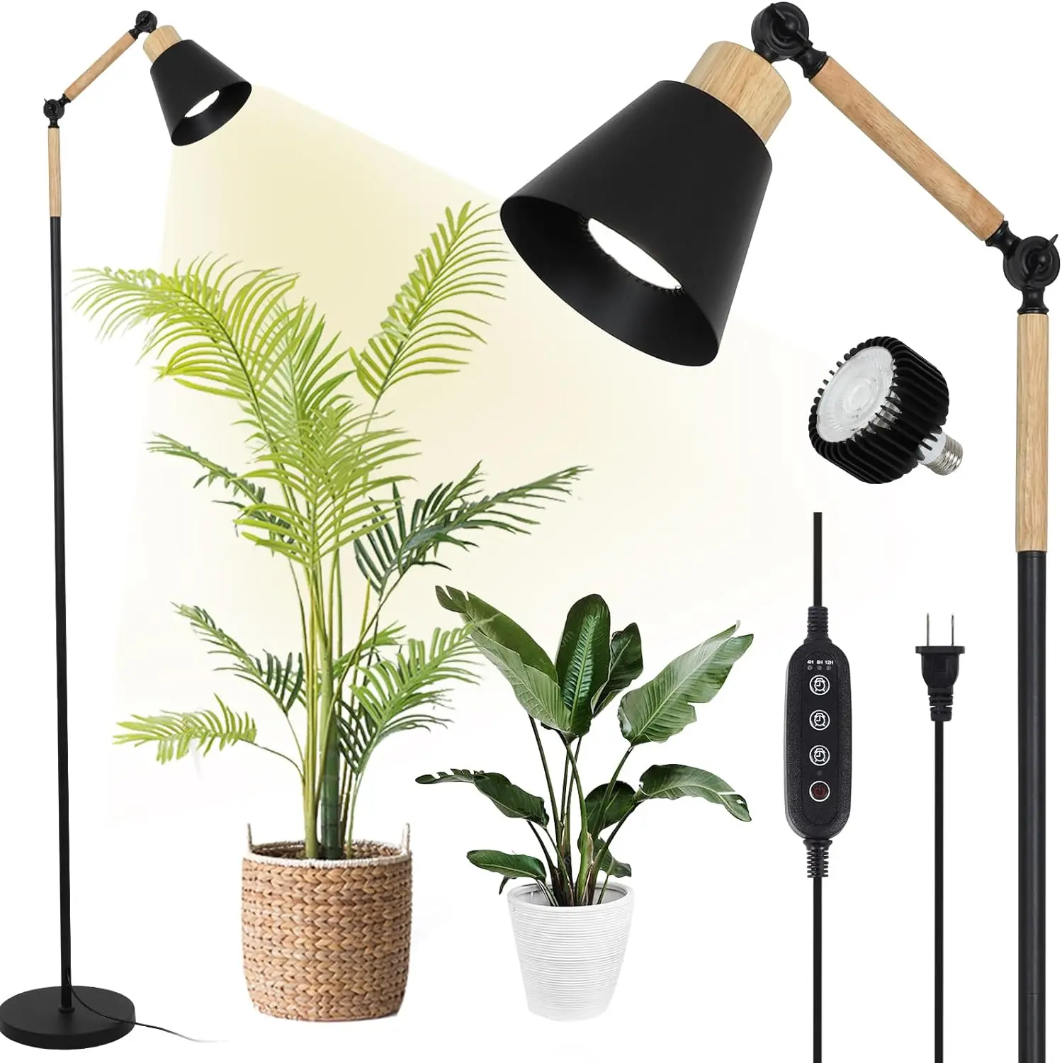 Grow Lights for Indoor Plants Full Spectrum, Plant Lights for Indoor Growing with 20W COB Grow Light Blub, 4/8/12H Timer, Standing Tall Grow Lamp for Middle Large Plants(75'', Height Adjustable), 20W Cob Bulb